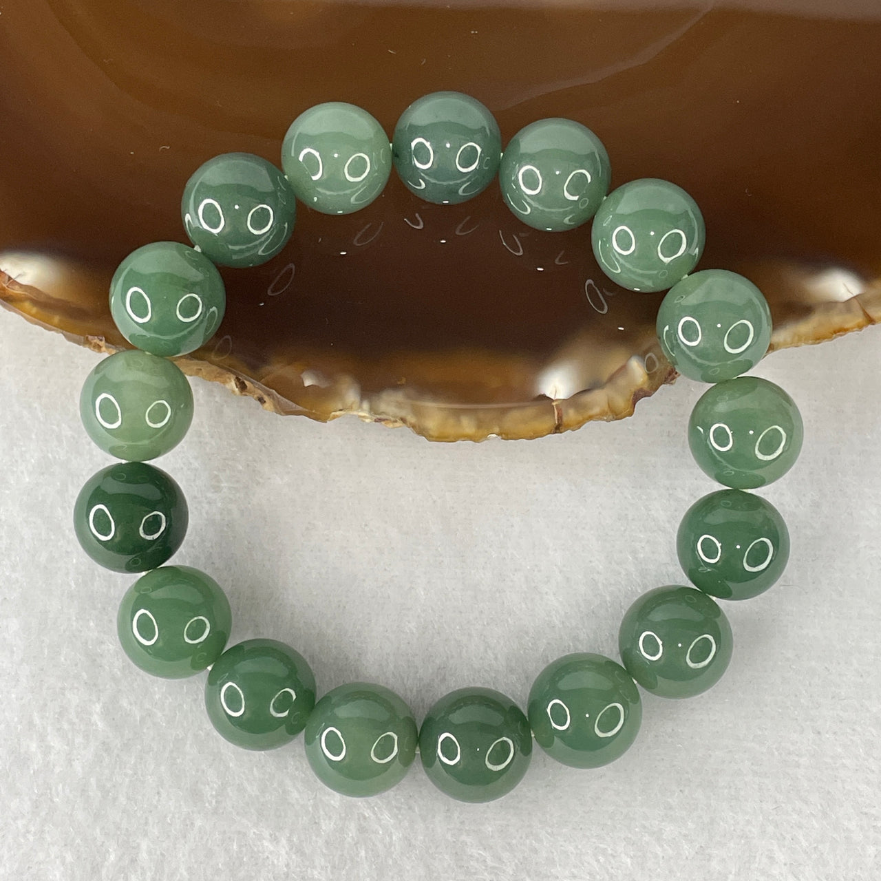 Certified Type A Blueish-Green Jadeite Investment Bracelet | Deep Blue-Water Crystalline Translucency | 100% Natural Grade A Fei Cui Masterpiece | 17-Bead Sovereign Alignment (48.96g | 11.9mm | 16cm)