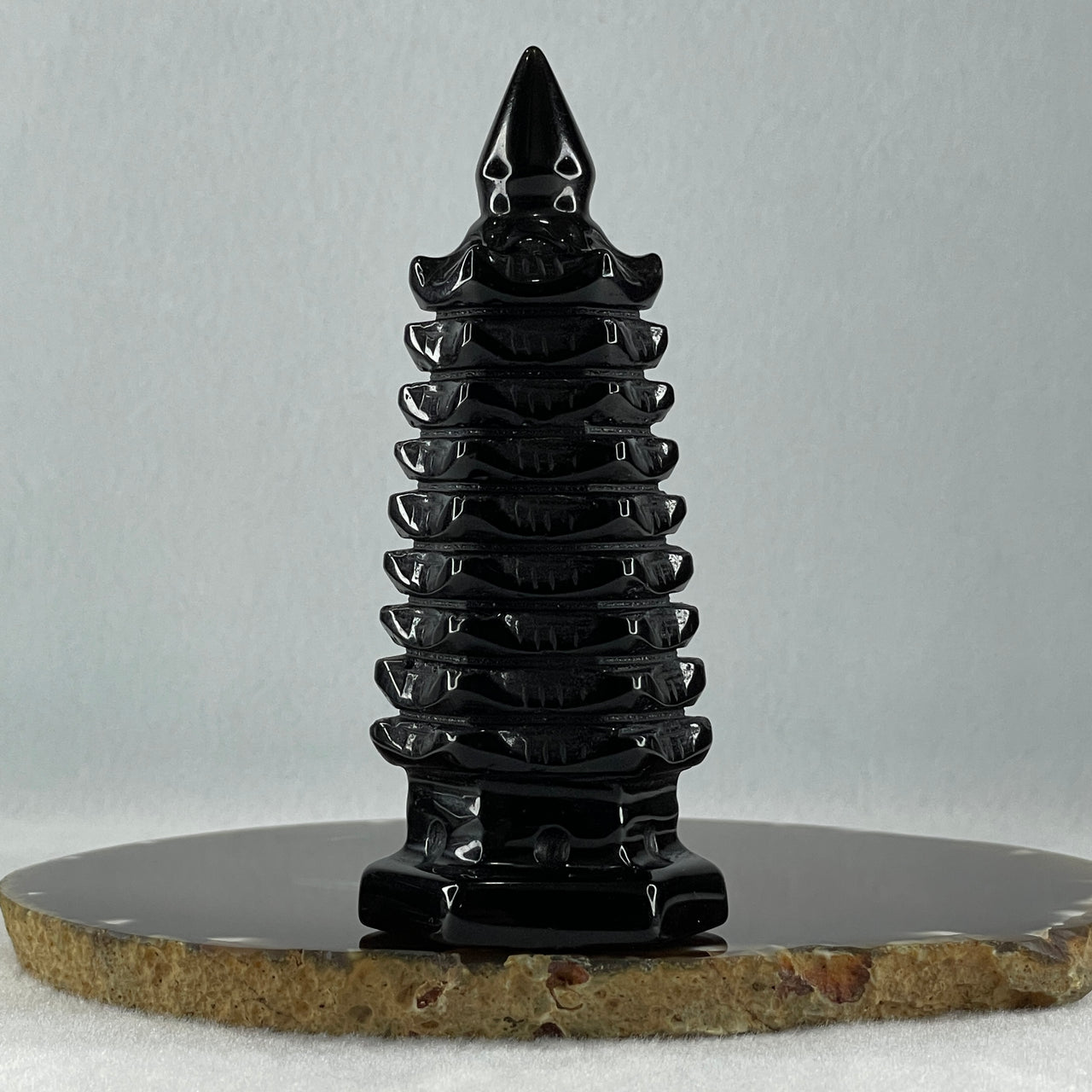 Black Obsidian Pagoda Display 185.6g 40.0 by 45.0 by 111.0mm - Huangs Jadeite and Jewelry Pte Ltd