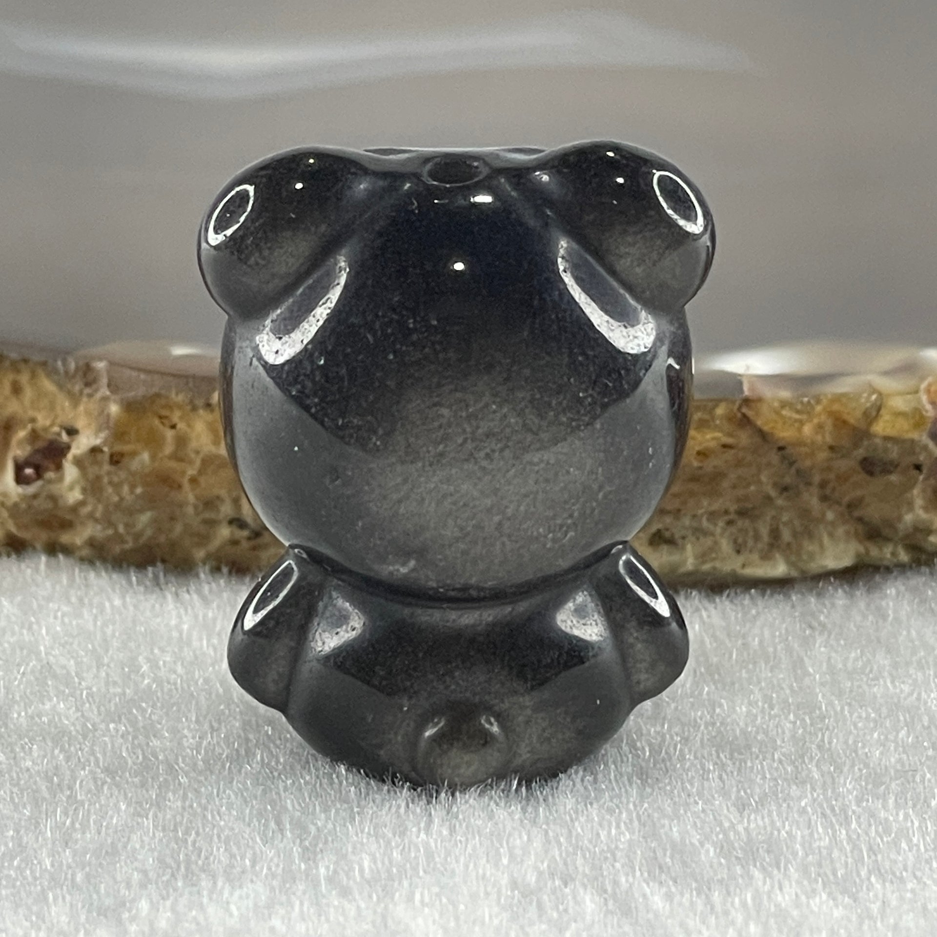 Black Obsidian Labubu Charm Display 14.28g 28.8 by 21.7 by 19.0mm - Huangs Jadeite and Jewelry Pte Ltd
