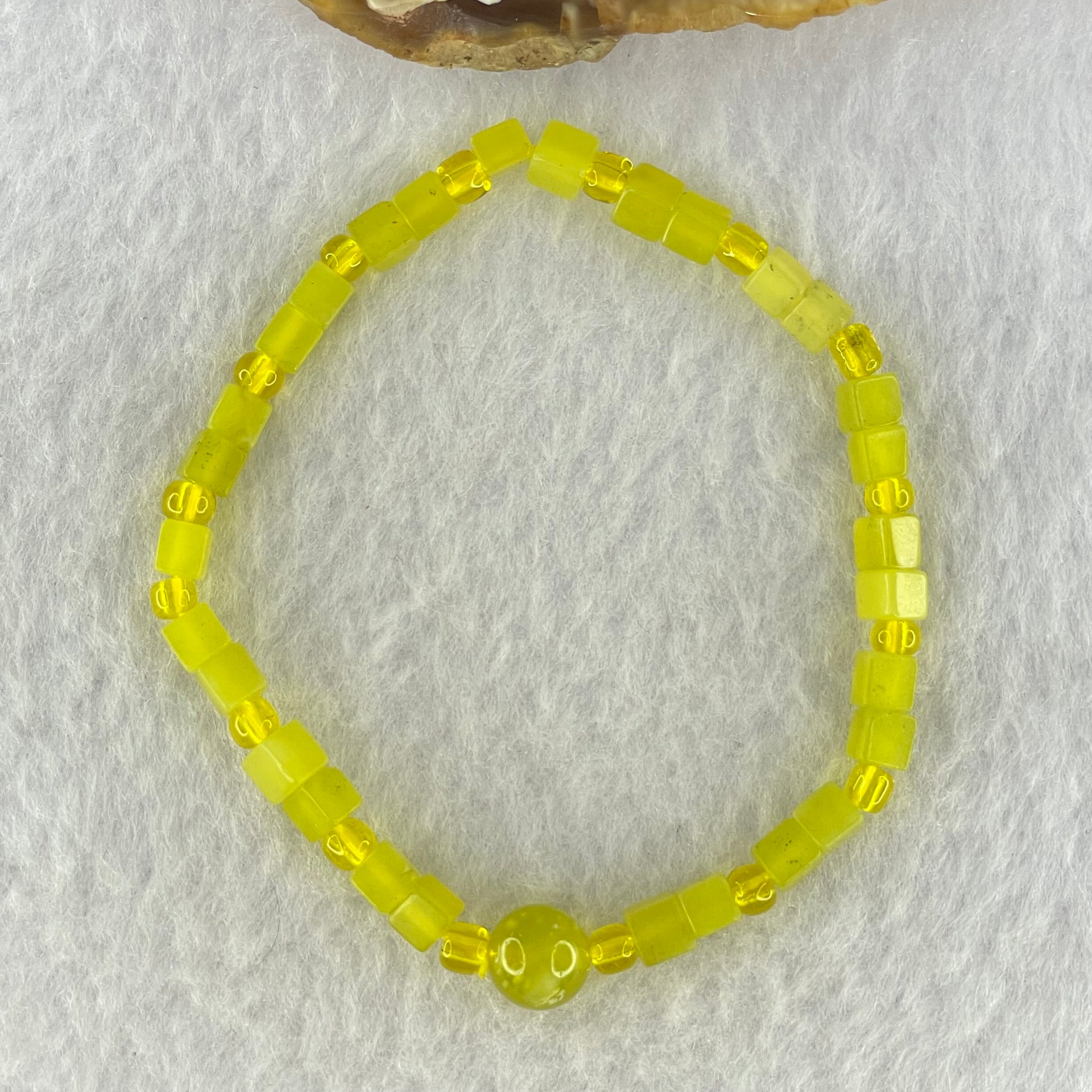 Natural Yellow Serpentine Mini Cube Beads Bracelet 6.36g 4.4mm 29 Beads - Huangs Jadeite and Jewelry Pte Ltd