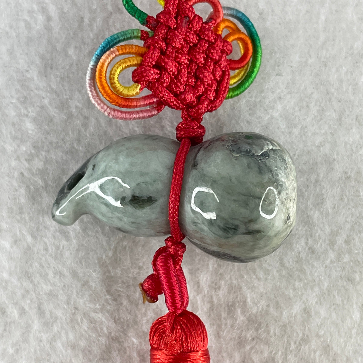 Natural Type A Green with Wuji Black Jadeite Hulu Charm Display | Gourd Health, Wealth Accumulation & Protection (16.61g | 32.2 x 17.0mm | Slight Rough) - Huangs Jadeite and Jewelry Pte Ltd