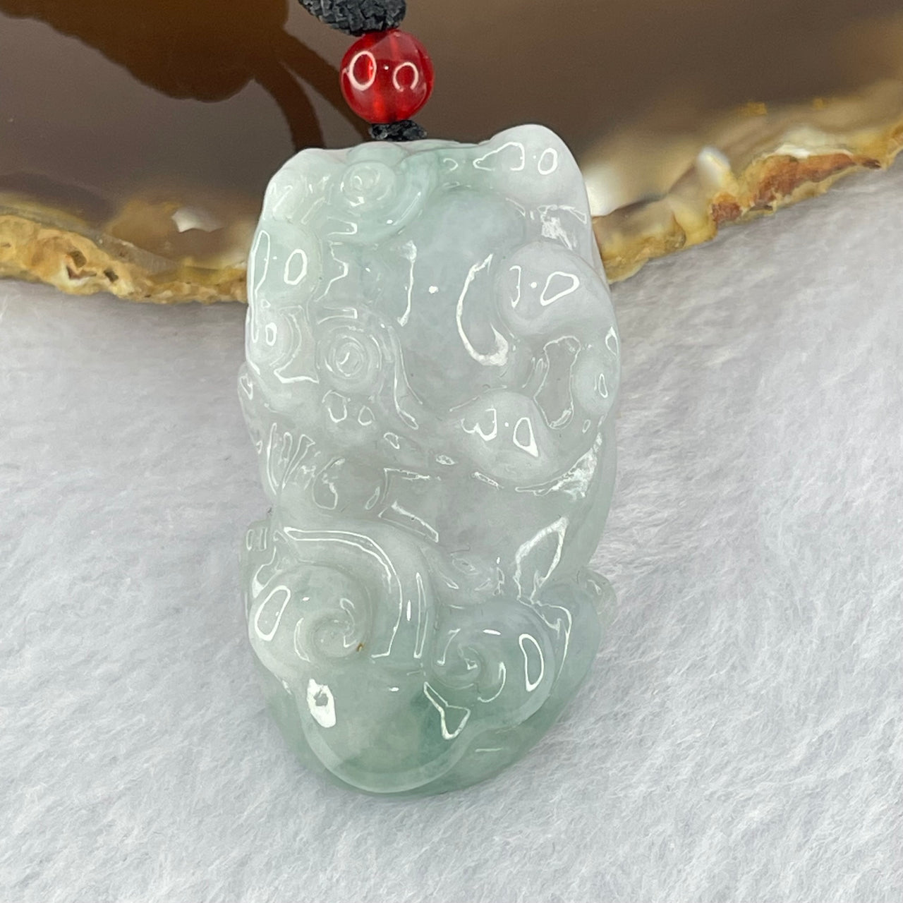 Type A Lavender Green Jadeite Pixiu Pendant 25.44g 42.1 by 24.5 by 12.5mm - Huangs Jadeite and Jewelry Pte Ltd
