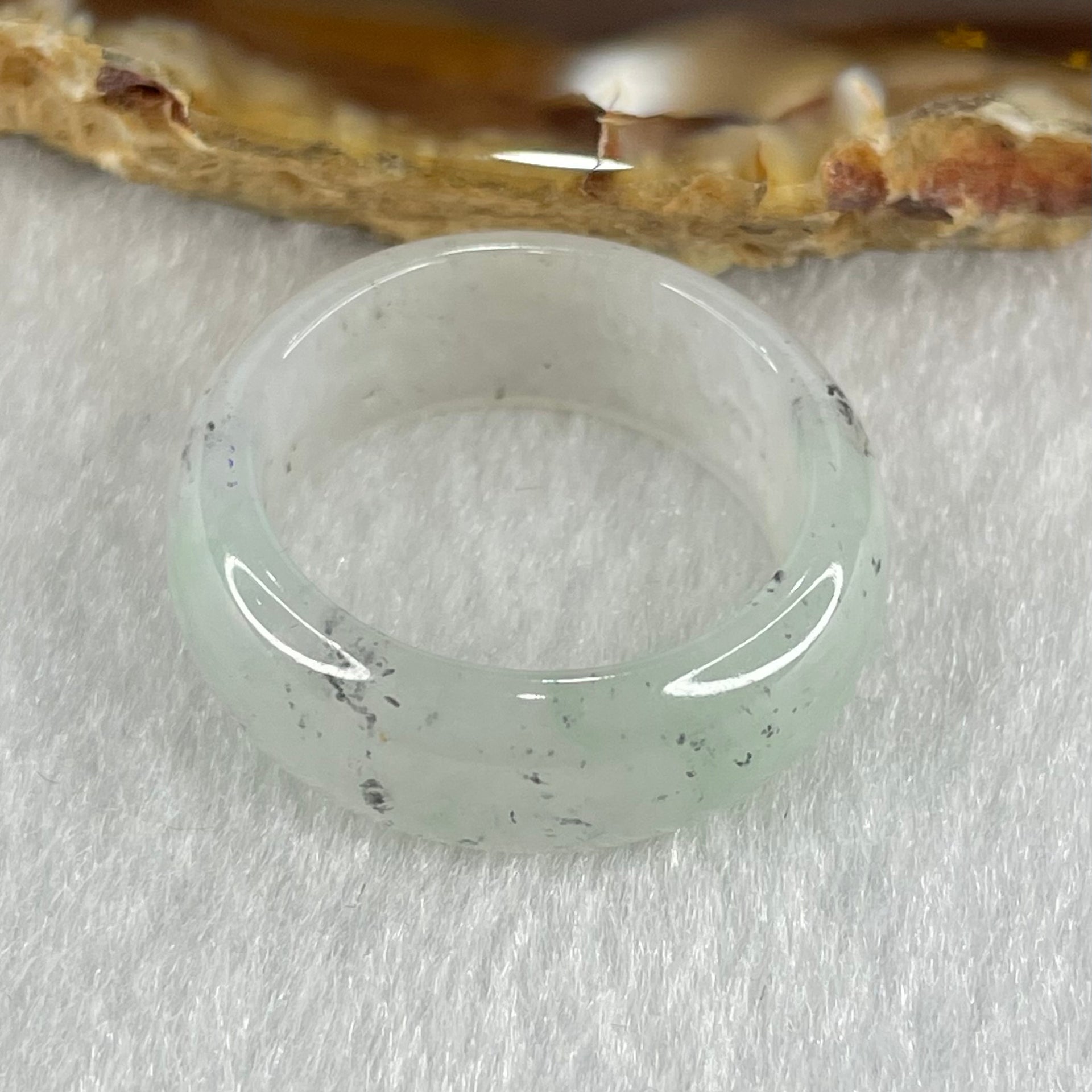 Type A Faint Lavender Green Close to White with Wuji Black Grey Patches Jadeite Ring 5.52g 8.8 by 3.6mm US9.3 HK20.8 - Huangs Jadeite and Jewelry Pte Ltd
