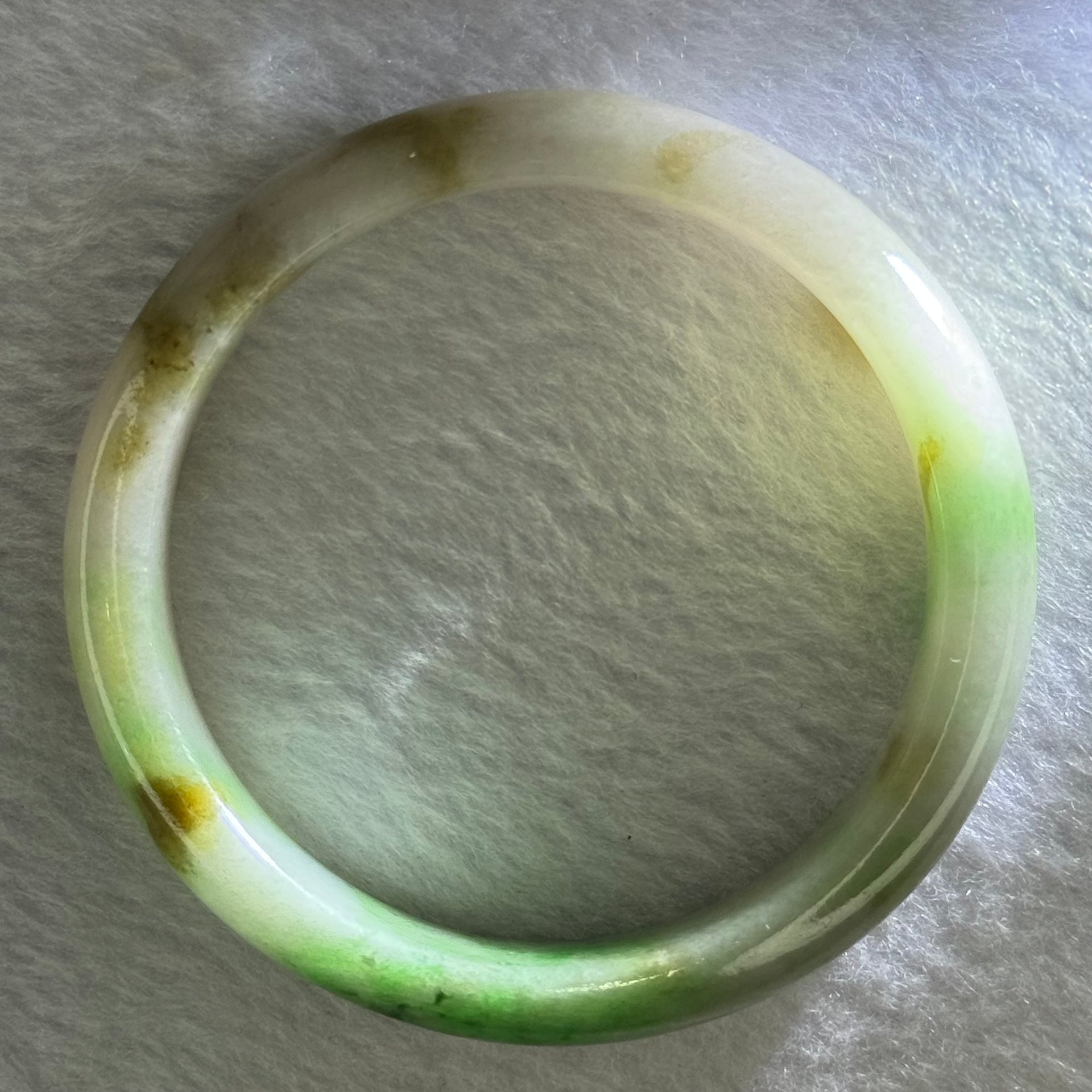 Type A Green Piao Hua and Lavender with Brown Patches Jadeite Bangle Internal Diameter 57.6mm 45.79g 11.0 by 7.8mm (Slight Internal Line) - Huangs Jadeite and Jewelry Pte Ltd