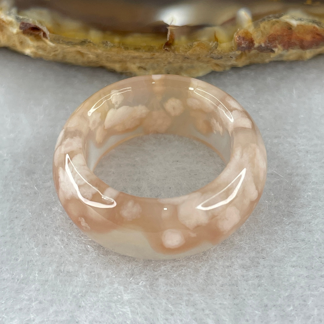 Natural Pinkish Flower Agate Ring 5.16g 9.5 by 4.0mm US 6.8 HK 15 - Huangs Jadeite and Jewelry Pte Ltd