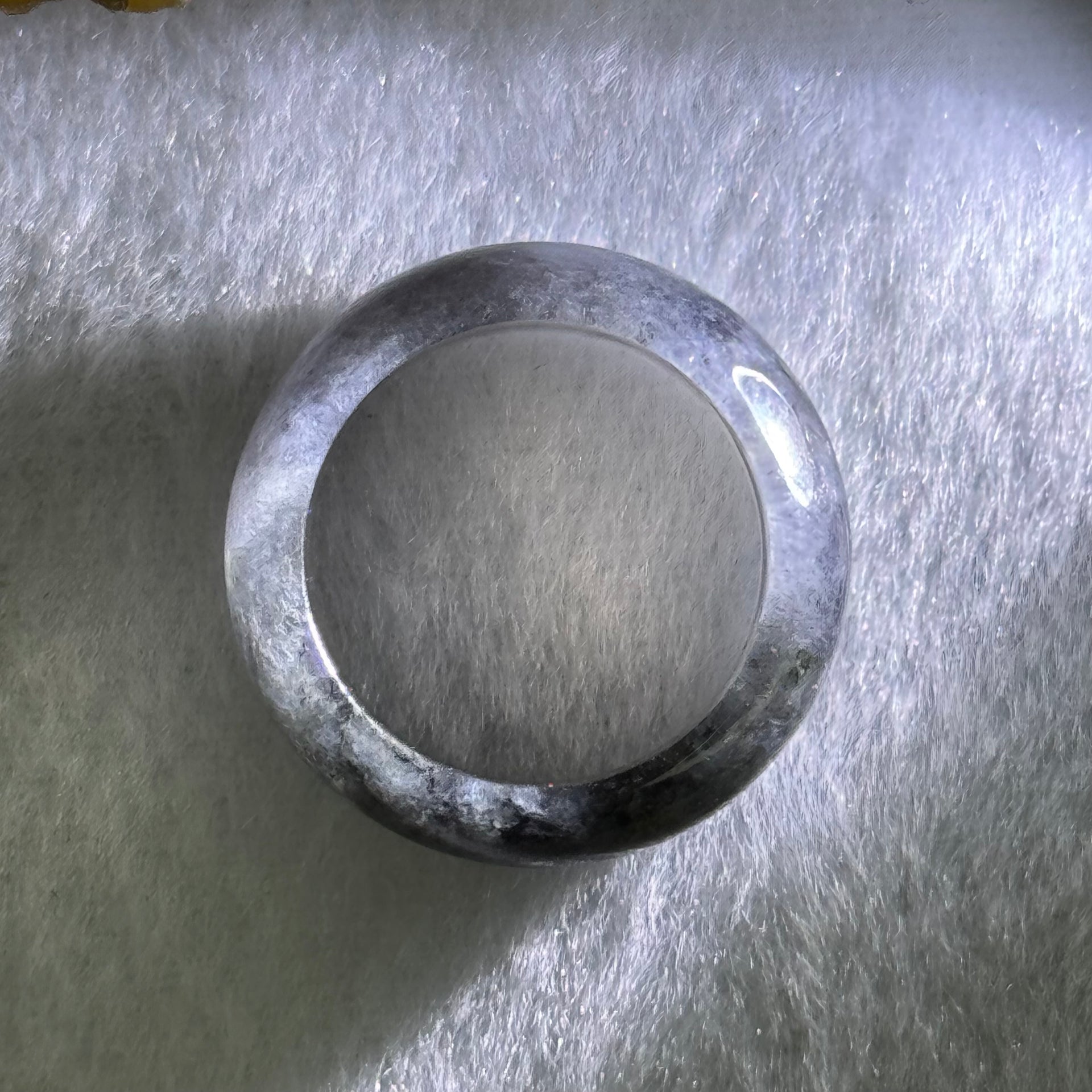 Type A Semi Icy Wuji Grey Black with Lavender Jadeite Thick Ring 5.10g 9.2 by 3.6mm US7.7 HK 17 (Slight Internal Lines) - Huangs Jadeite and Jewelry Pte Ltd