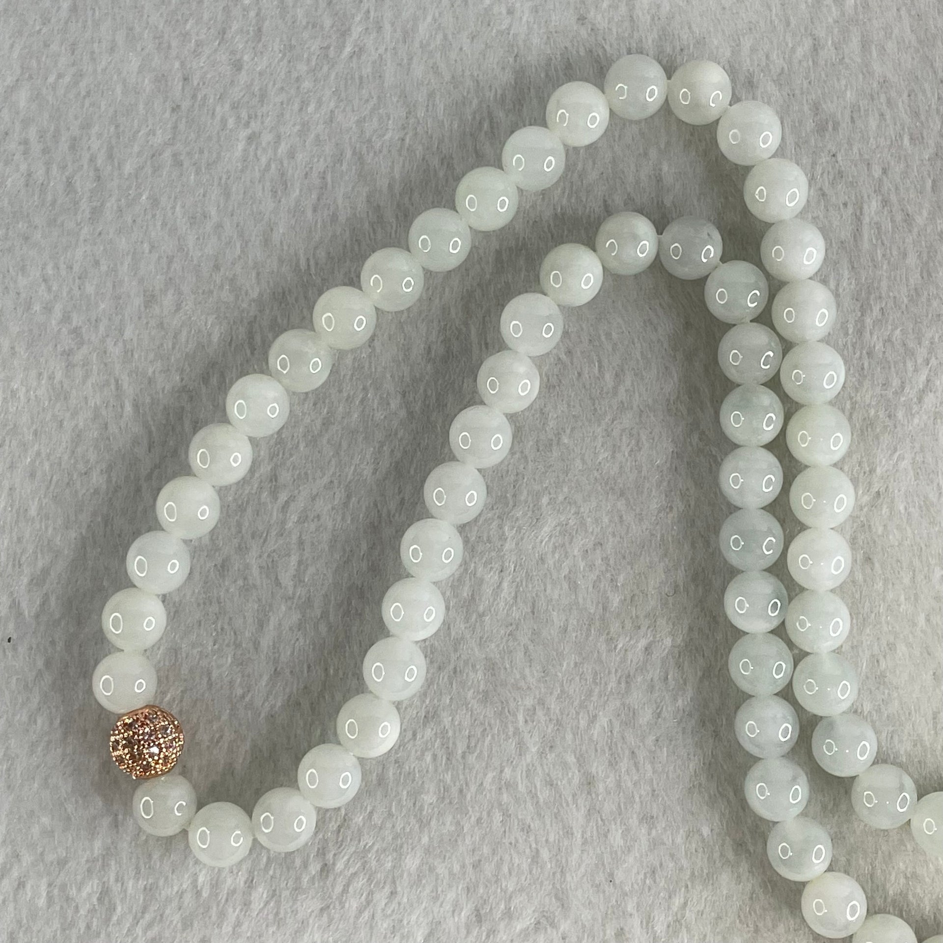 Type A White to Faint Blue Jadeite Beads Necklace 60.62g 66cm 7.0mm 98 Beads - Huangs Jadeite and Jewelry Pte Ltd