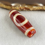 Natural Powerful Tibetan Old Oily Red White Agate One Eye Gold Metal Element Dzi Bead Heavenly Master (Tian Zhu) 一眼金天珠 10.81g 38.0 by 13.5mm - Huangs Jadeite and Jewelry Pte Ltd