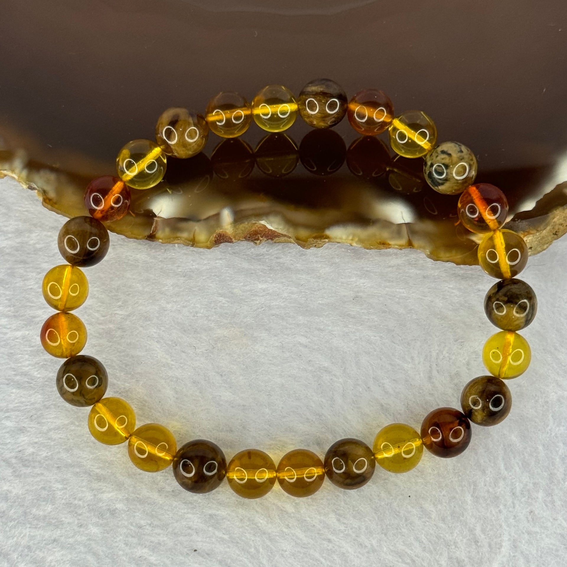Natural Mixed Color Amber Beads Bracelet 天然琥珀手链 4.58g 15cm 7.0mm 26 Beads - Huangs Jadeite and Jewelry Pte Ltd