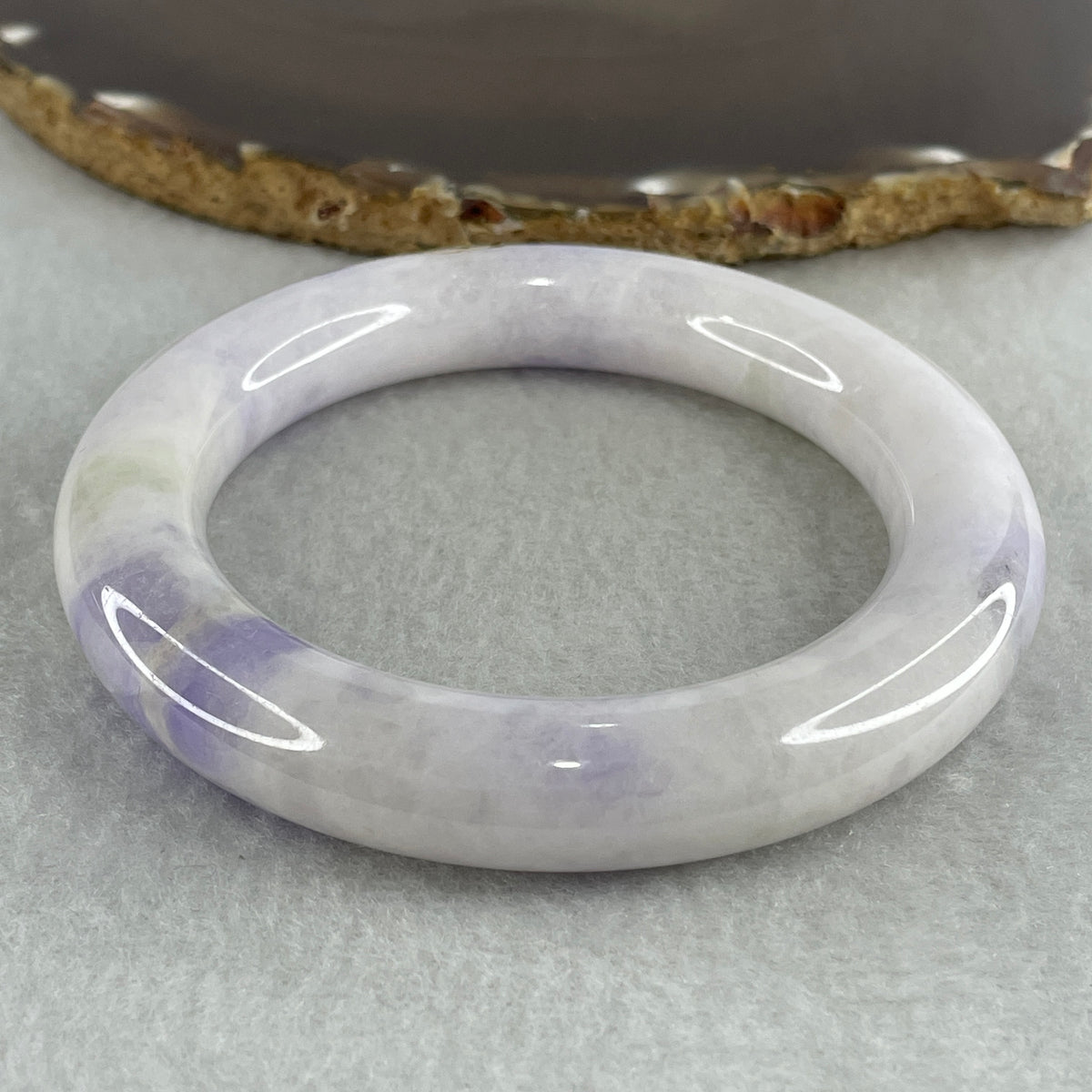 Certified Natural Type A White & Lavender Piao Hua Jadeite Full Round Bangle | 58.3mm Yuan Tiao (88.74g 12.5x12.6mm | Internal Line | Imperial Wholeness & High Spiritual Grace) - Huangs Jadeite and Jewelry Pte Ltd