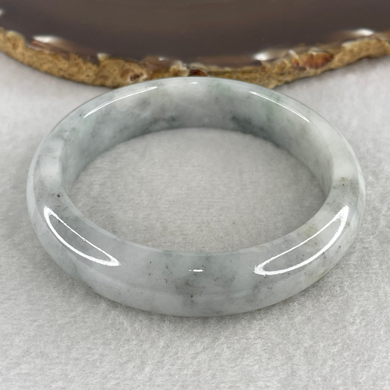 Natural Type A Translucent Multicolor Jadeite Bangle | 57.9mm Faint Blueish-Green with Wuji Smoke-Grey | Very Very Slight Internal Lines and External Rough "Shan Shui" Round Wrist Heirloom (60.96g 13.5x8.2mm)