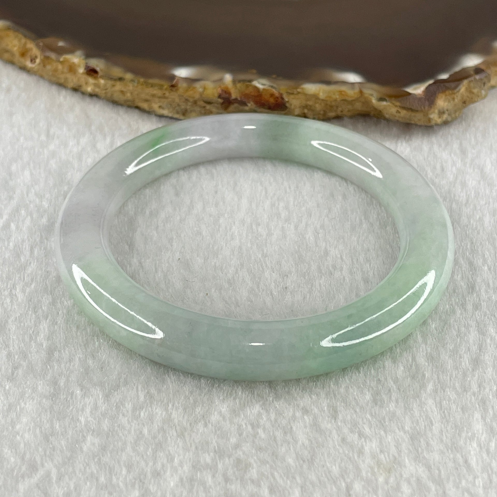 Natural Type A Jelly Light Green Light Lavender Jadeite Bangle 36.45g Inner Diameter 49.3mm 8.6 by 9.5mm (Very Slight Internal Lines) - Huangs Jadeite and Jewelry Pte Ltd