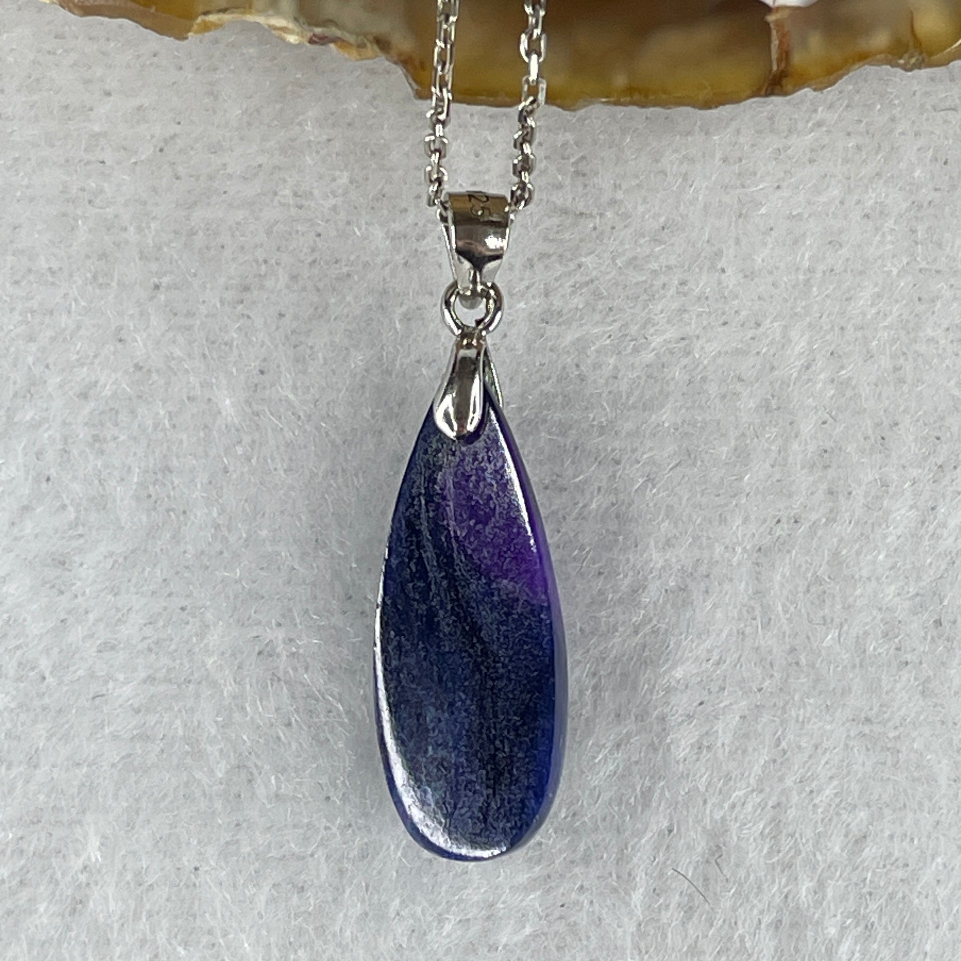 Good Grade Natural Blue Sugilite Pillar Necklace in S925 Sliver 2.78g 21.9 by 8.3 by 5.1mm - Huangs Jadeite and Jewelry Pte Ltd