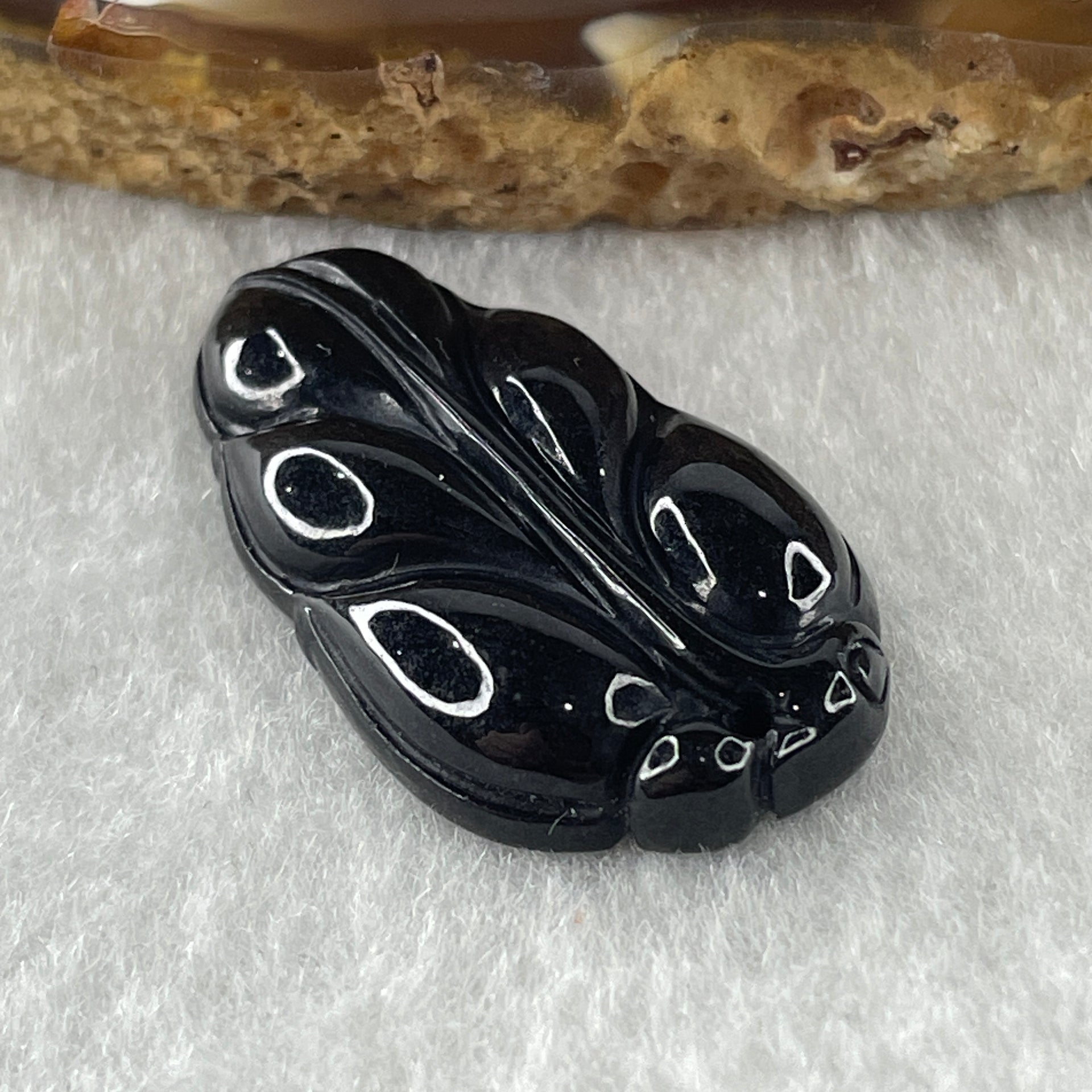 Type A Opaque Black Omphacite Leaf Pendant Charm 5.60g 31.5 by 18.0 by 5.7mm - Huangs Jadeite and Jewelry Pte Ltd