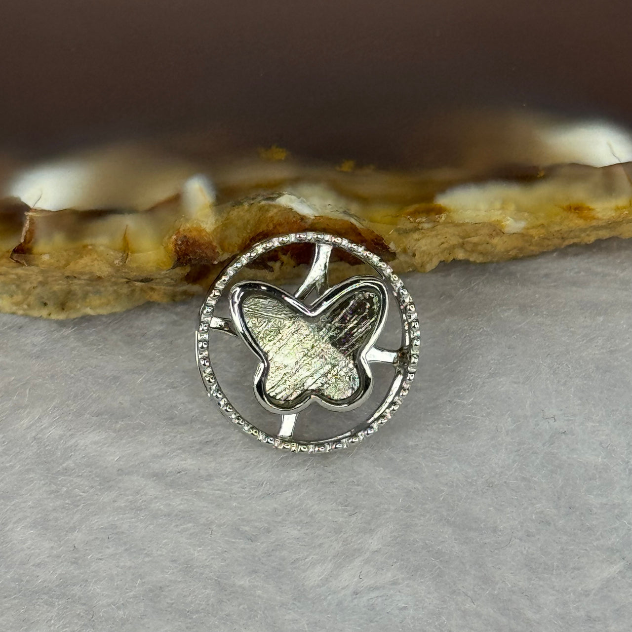 Natural Meteorite Spinning Sliver Butterfly Charm in S925 Silver For Necklace/Bracelet 1.75g 13.2 by 5.8mm - Huangs Jadeite and Jewelry Pte Ltd
