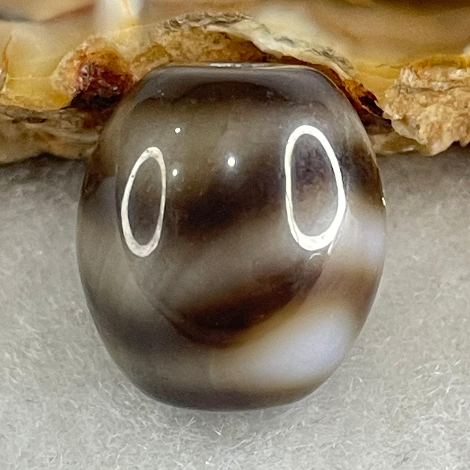 Natural Powerful Tibetan Old Oily Agate Water Wave Daluo Amulet (Tian Zhu) Dzi Bead 3.00g 13.6 by 12.6mm - Huangs Jadeite and Jewelry Pte Ltd