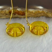 Natural Golden Yellow Amber Ping An Kou Donut Silver in Gold Color Earrings 2.36g 15.0 by 6.7mm - Huangs Jadeite and Jewelry Pte Ltd