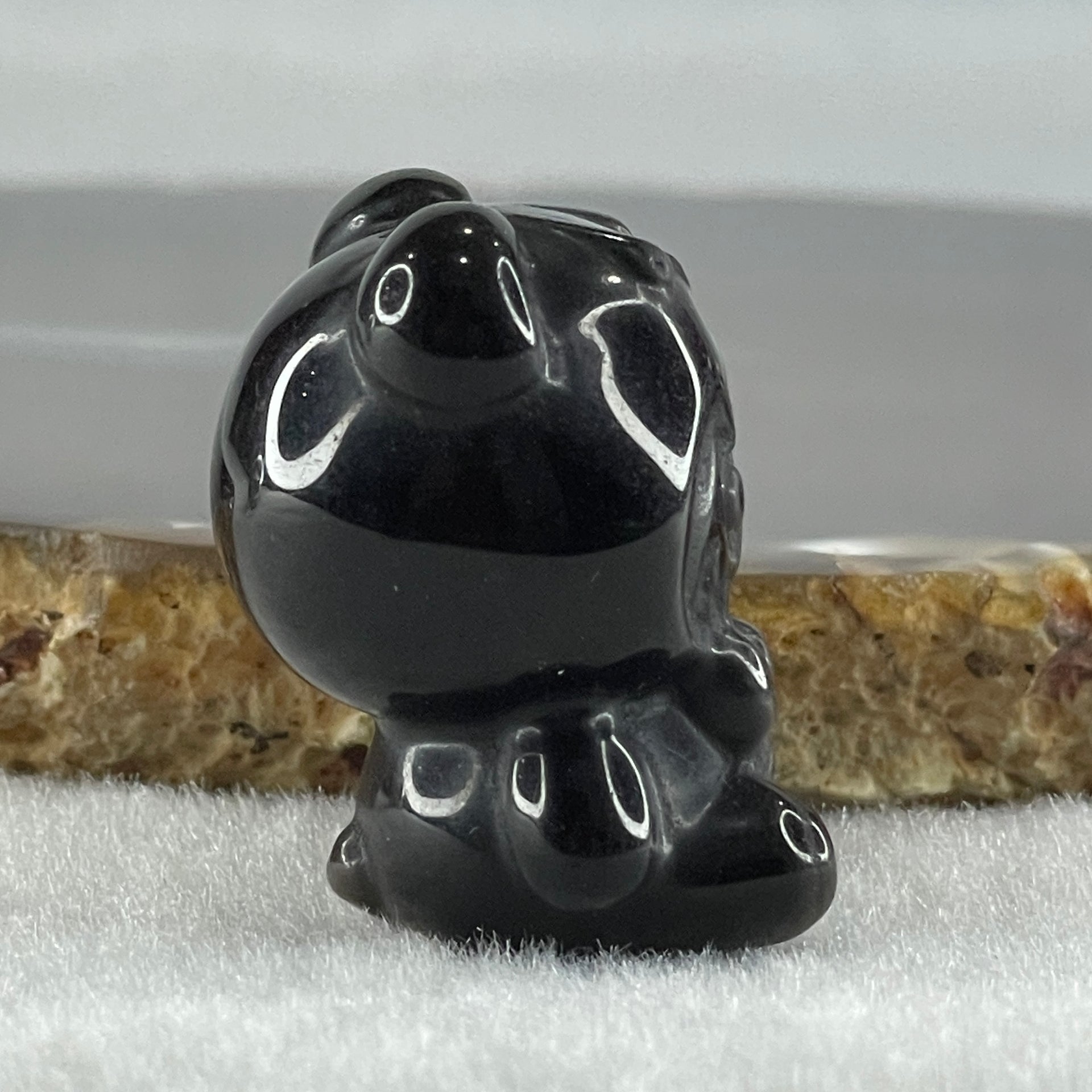 Black Obsidian Labubu Charm Display 15.77g 29.2 by 22.3 by 20.2mm - Huangs Jadeite and Jewelry Pte Ltd