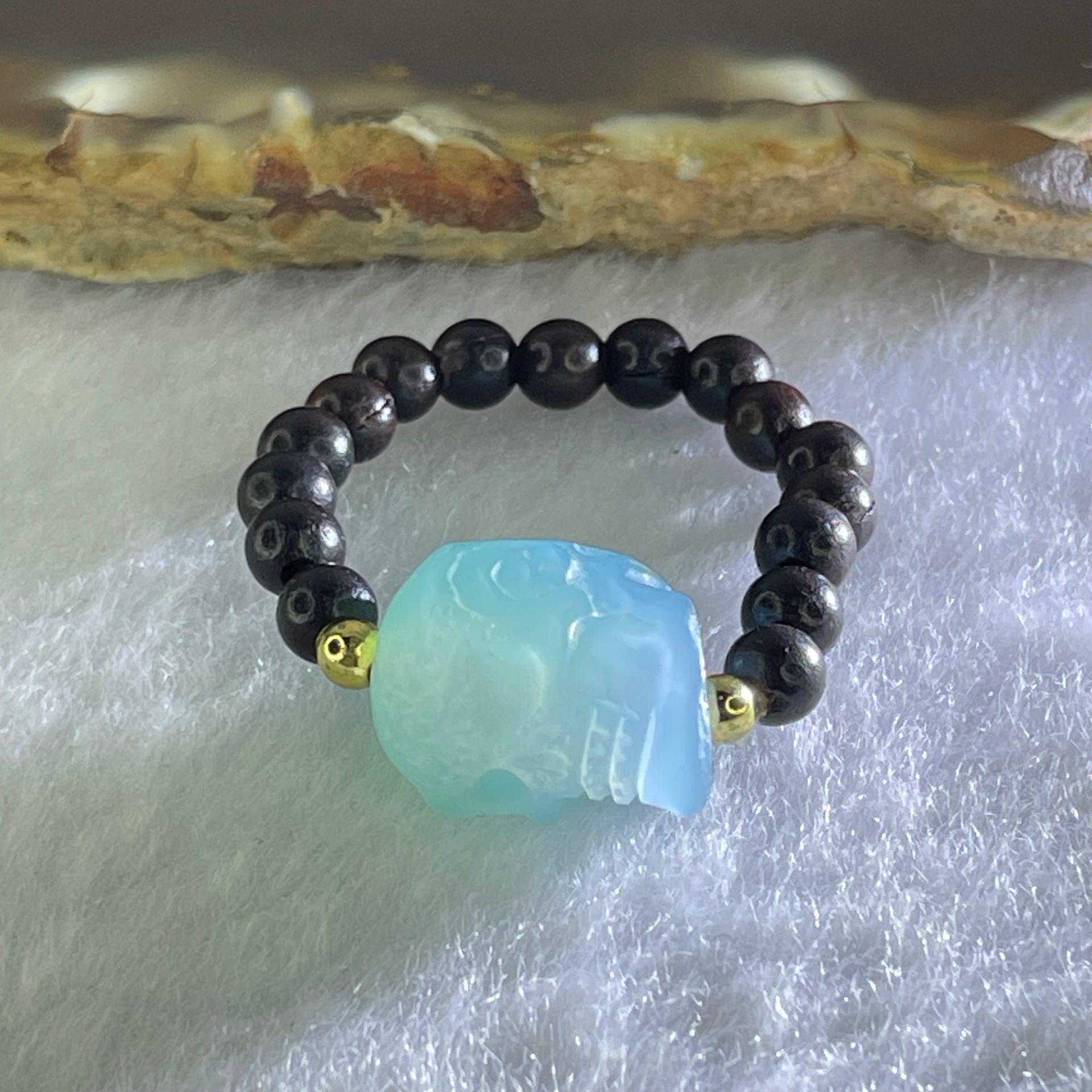 Natural Skull Agate Ring 3.20g 13.4 by 12.2 by 10.6mm, 4.3 by 16mm (Elastic) - Huangs Jadeite and Jewelry Pte Ltd