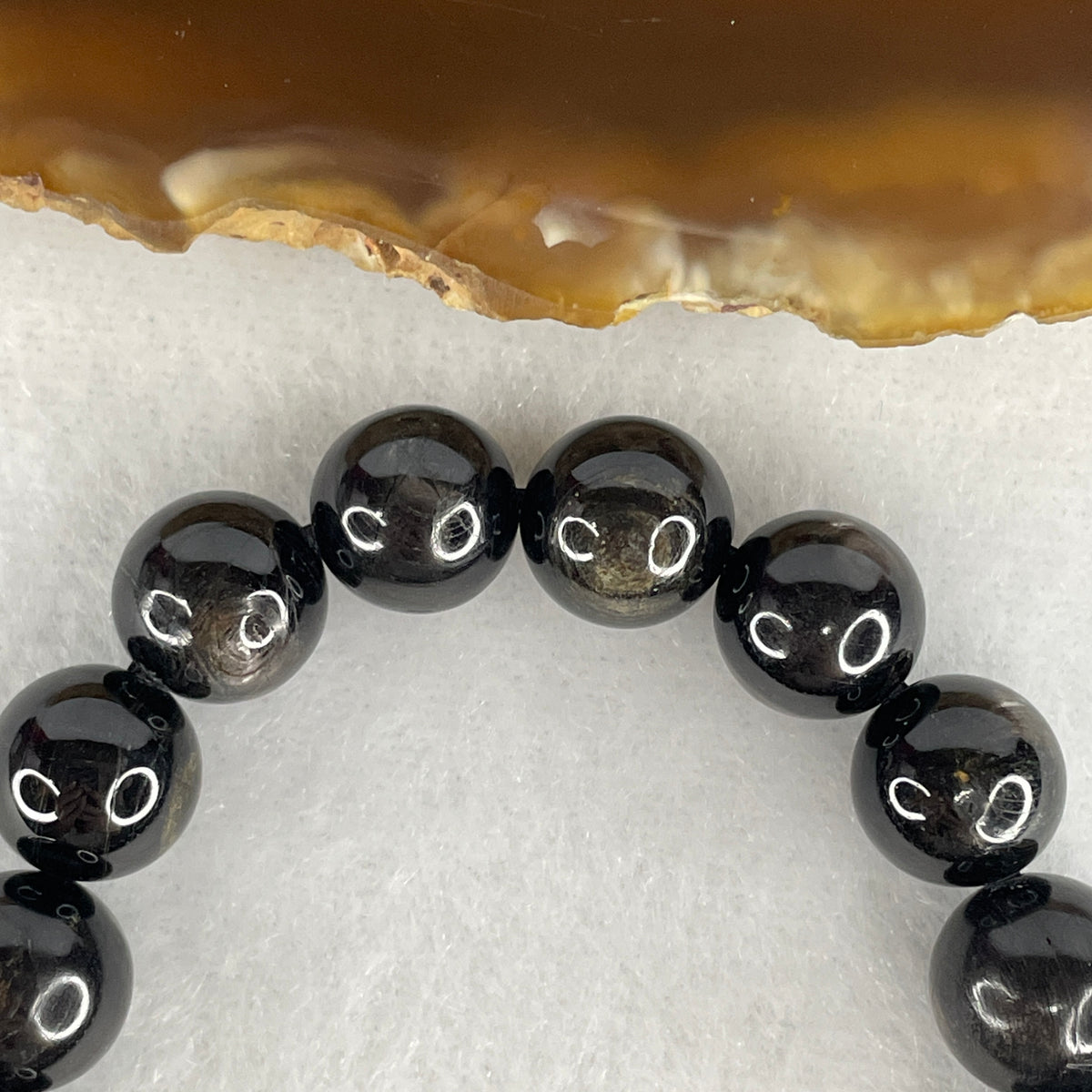 Certified Good Grade Natural Black Hypersthene Enstatite Beads Bracelet | 16cm Strand of 20 Matched 9.9mm Beads (30.16g | Metallic Silver Schiller Sheen | "Velvet Labradorite" Shielding & Laser Focus)
