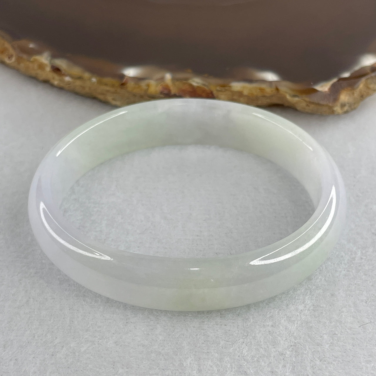 Natural Type A Semi-Icy Lavender Jadeite Oval Bangle | 53.3mm Faint Violet with Light Green Patch | Premium Translucent "Fei Cui" Gui Fei Wrist Heirloom 31.15g 11.7x5.6mm (Very Very Slight Internal Lines)