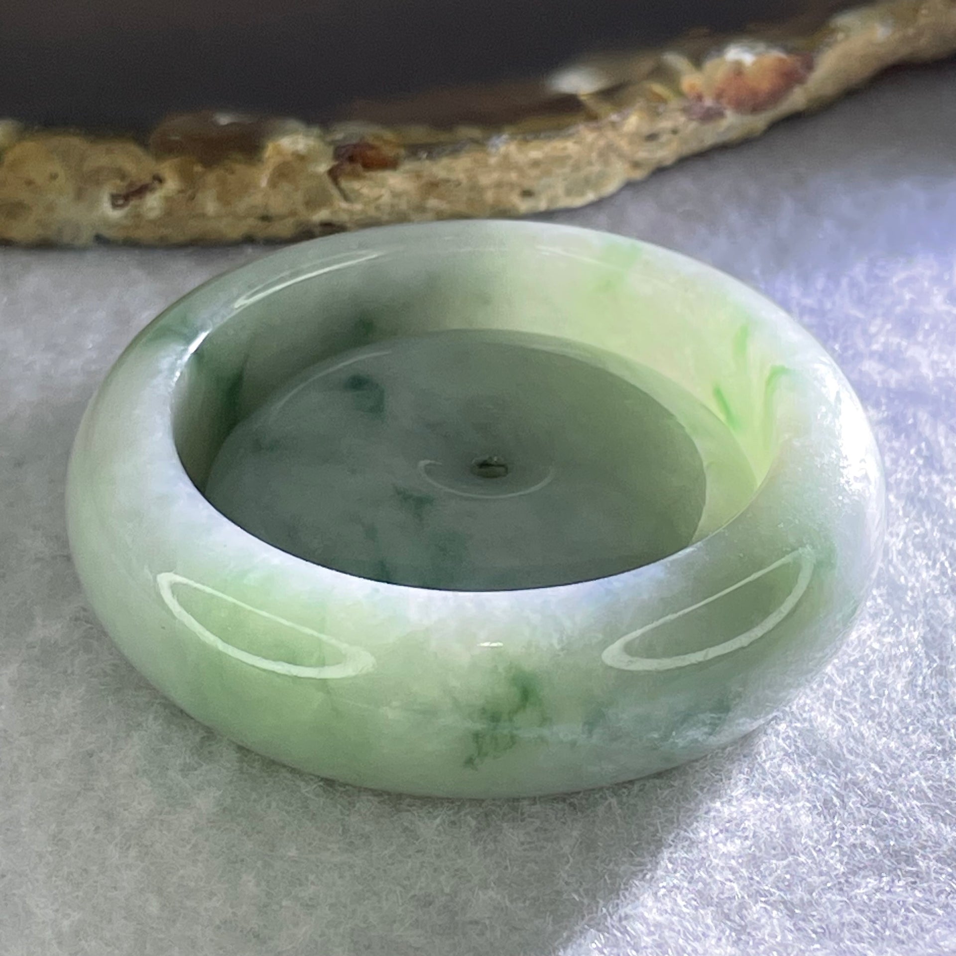 Type A Green Lavender with Green Piao Hua Jadeite Baby Bangle and Ping An Kou Donut Set 63.29g 13.7 by 7.7mm 35.5 by 11.0mm (Close to Perfect) - Huangs Jadeite and Jewelry Pte Ltd