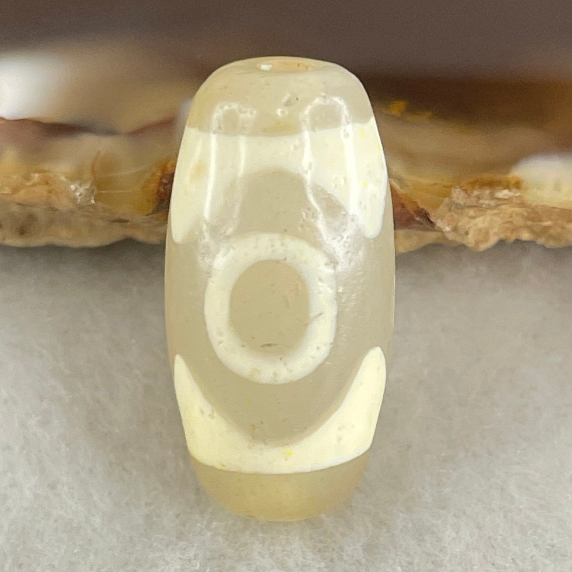 Natural Powerful Tibetan Old Oily Agate 3 Eyes Dzi Bead Heavenly Master (Tian Zhu) 三眼天诛 2.90g 20.1 by 10.1mm - Huangs Jadeite and Jewelry Pte Ltd
