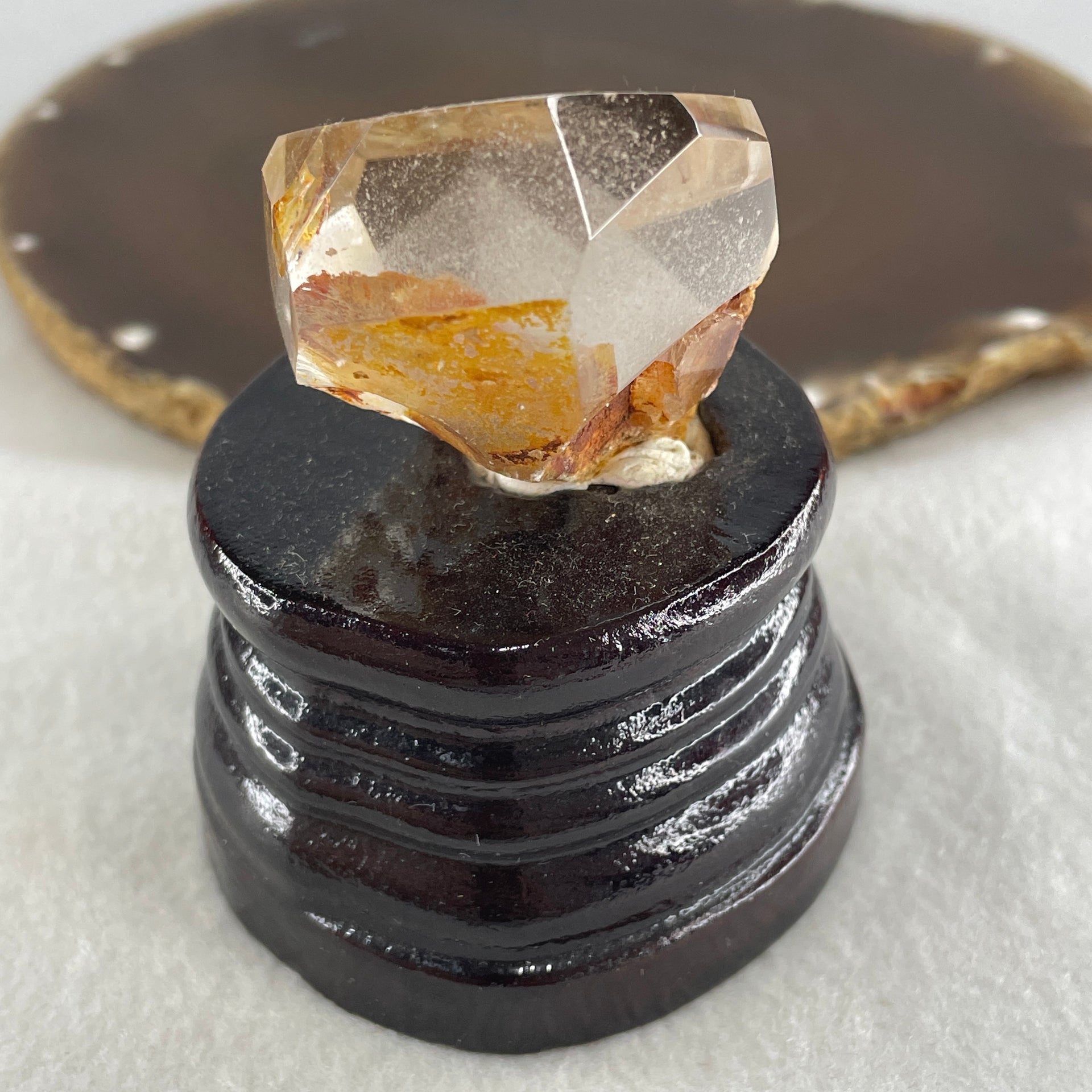 Natural Ferruginous Quartz Display with Wooden Stand 118.2g 62.8 by 60.4 by 737.mm - Huangs Jadeite and Jewelry Pte Ltd