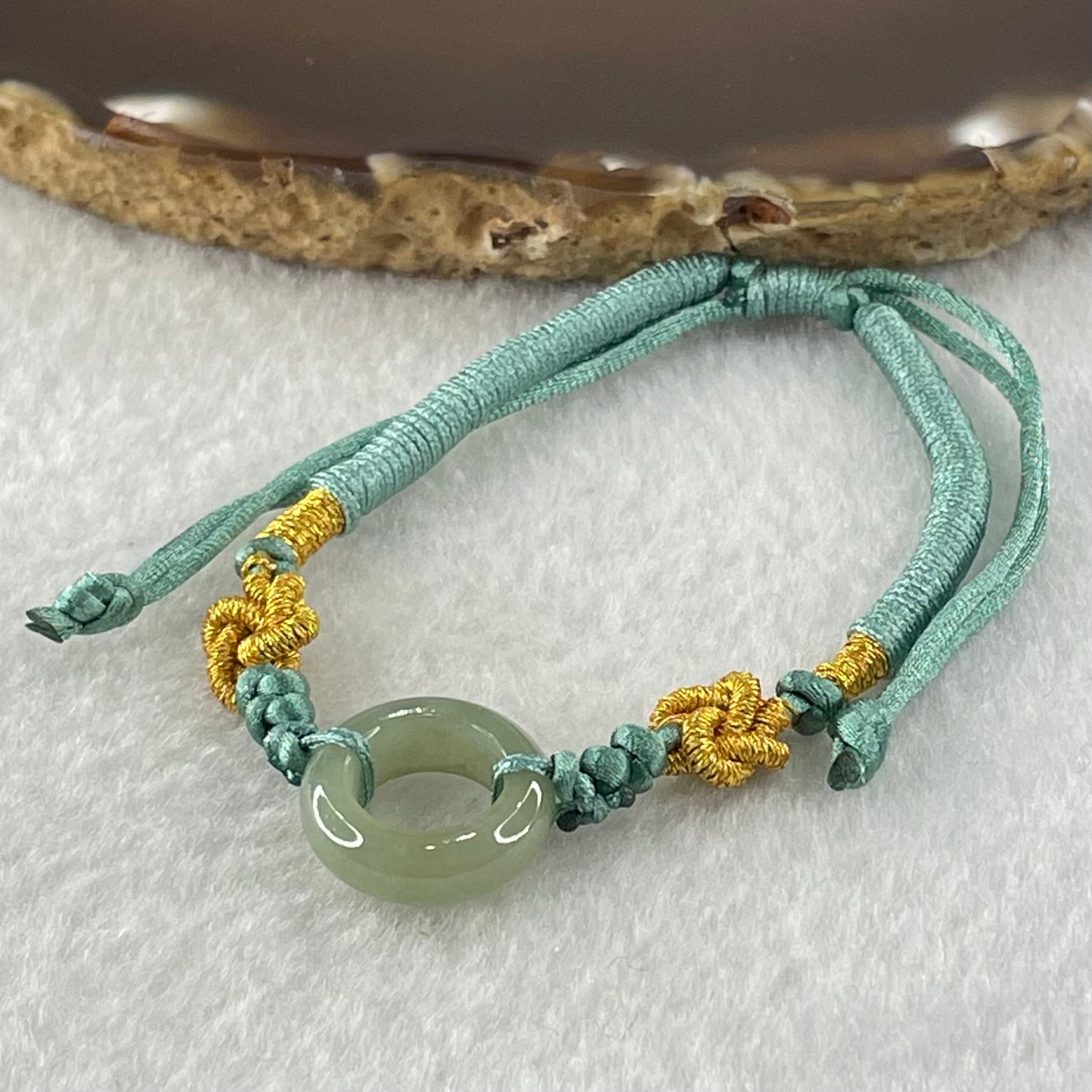 Type A Blueish Green Jadeite Ping An Kou String Bracelet 2.82g 15.2 by 5.1mm - Huangs Jadeite and Jewelry Pte Ltd