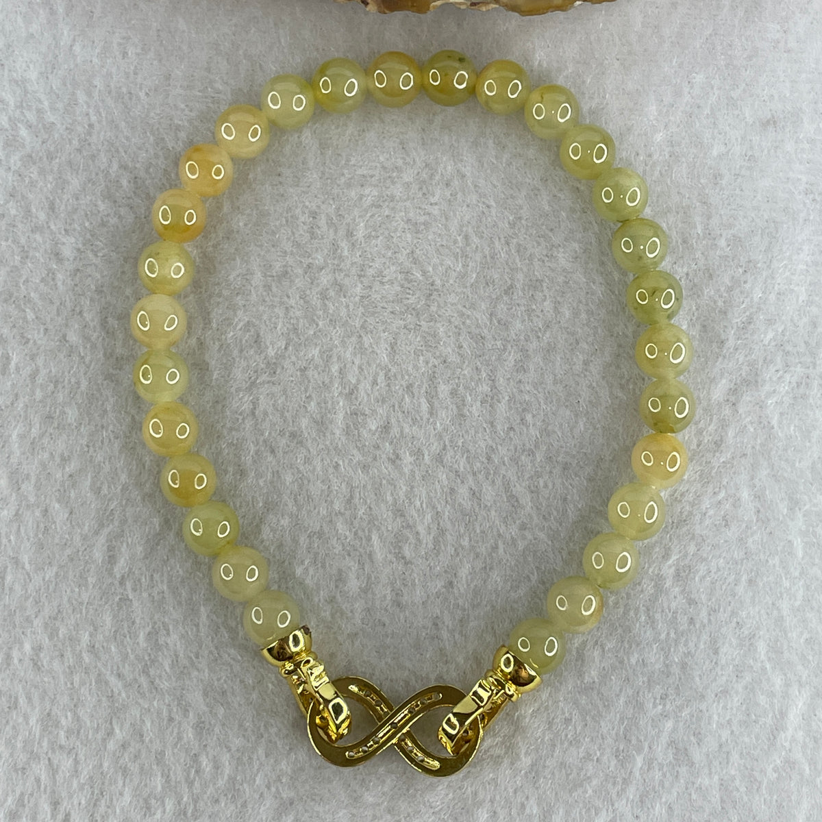 Natural Type A Semi Icy Yellowish Jadeite Beads Bracelet | (17.72g | 19.5cm | 6.8mm x 28 Beads | Solar Plexus & Root Chakra Synergy, "Huang Fei" Abundance Catalyst & Feng Shui Wealth Anchor) - Huangs Jadeite and Jewelry Pte Ltd