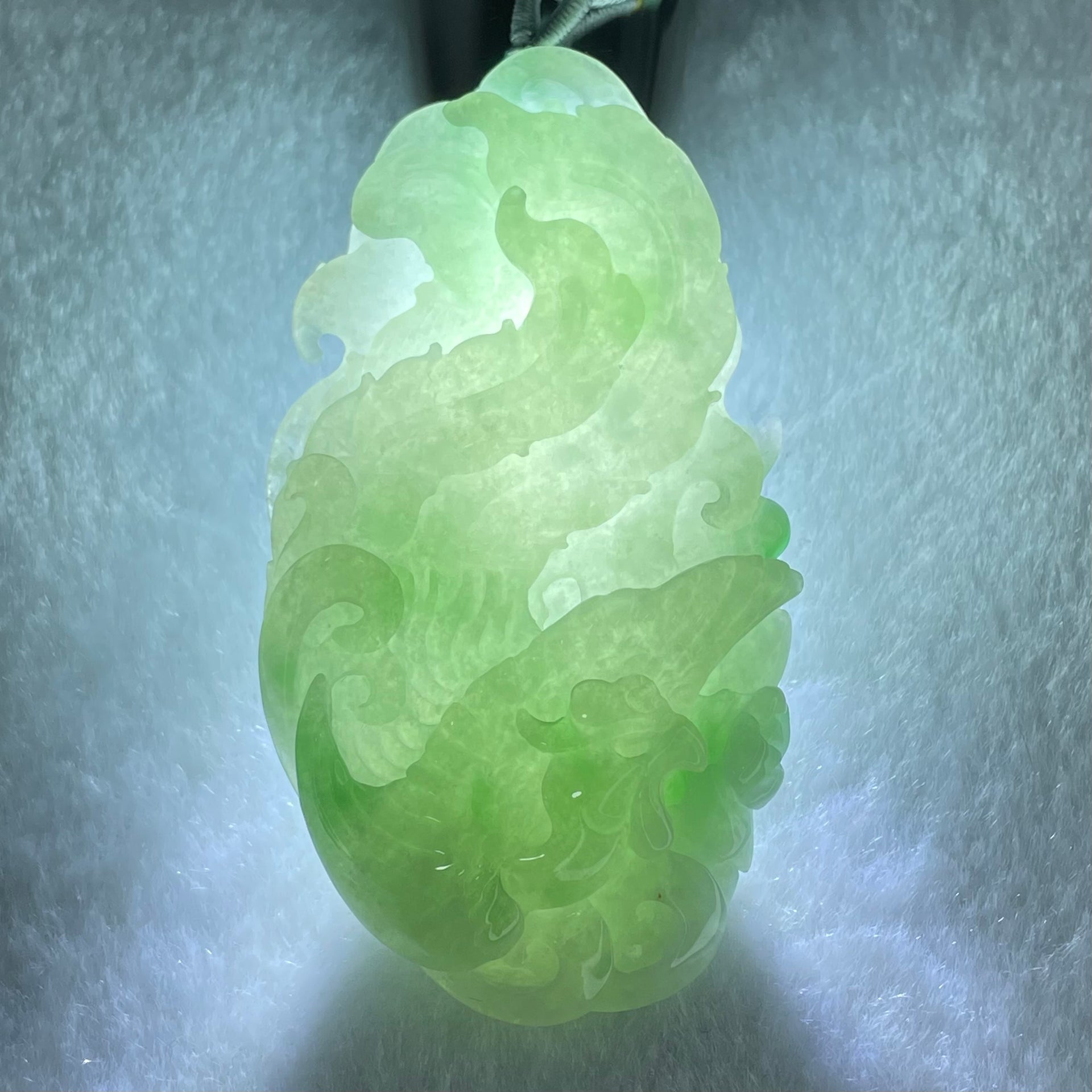 Type A Light Green Lavender with Green Piao Hua Jadeite Double Side Phoenix Pendant 66.18g 72.8 by 39.2 by 13.8mm - Huangs Jadeite and Jewelry Pte Ltd