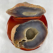 Natural Grey with Yellow Agate Wealth Pot with Wooden Stand 1178.3g 156.2 by 165.0 by 118.5mm - Huangs Jadeite and Jewelry Pte Ltd