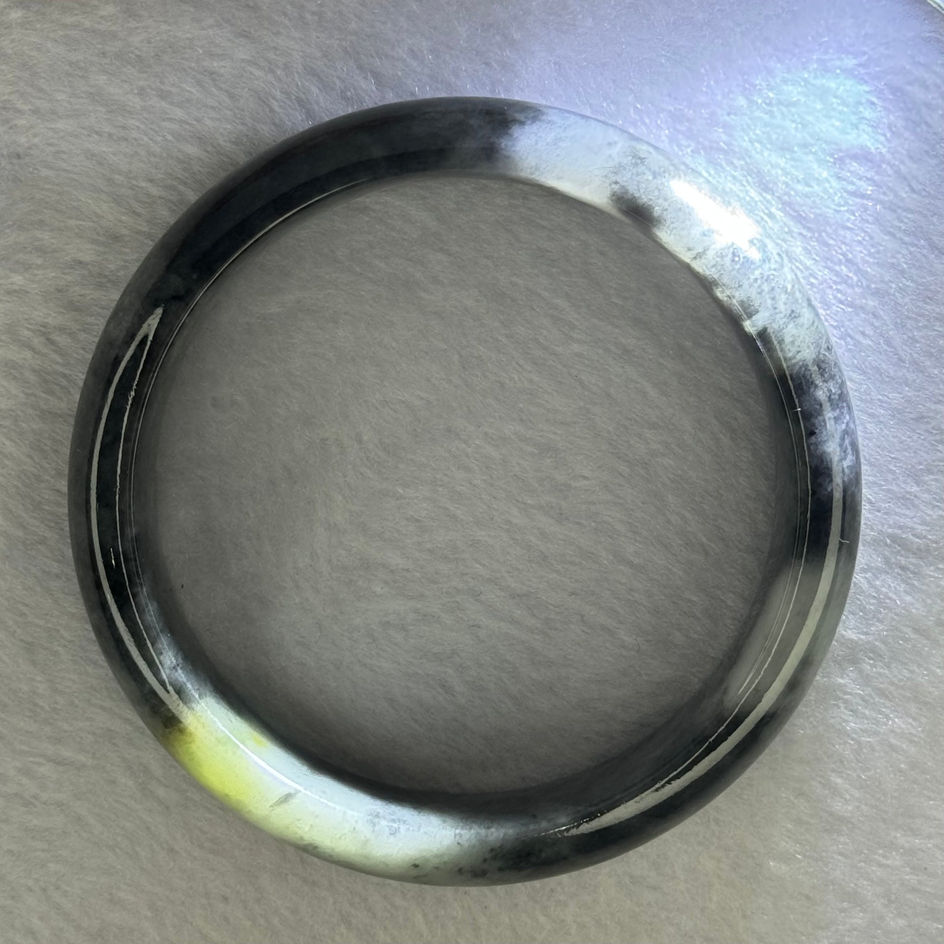 Type A Wuji Black Grey and Yellow Jadeite Bangle 72.74g Internal Diameter 60.5mm 16.4 by 8.1mm (Close to Perfect) - Huangs Jadeite and Jewelry Pte Ltd