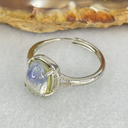 Rare Good Grade Natural Blue Dumortierite Rutilated Quartz in S925 Sliver Ring (Adjustable Size) 1.59g 9.6 by 6.7 by 4.0mm - Huangs Jadeite and Jewelry Pte Ltd