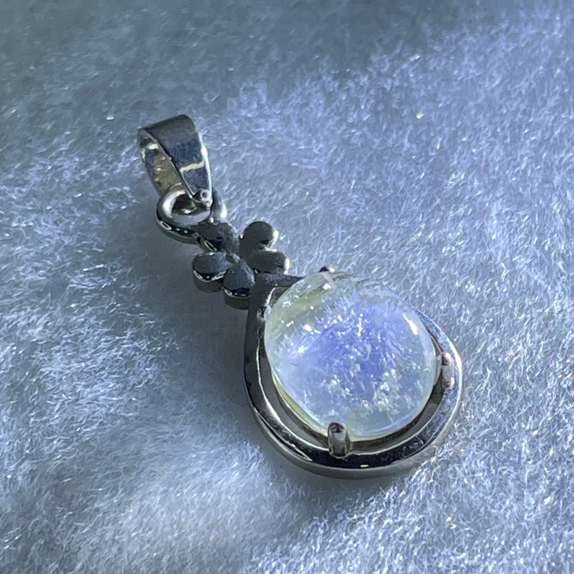 Good Grade Rare Natural Blue Dumortierite Rutilated Quartz in S925 Pendant 2.65g 10.9 by 8.8 by 6.5mm - Huangs Jadeite and Jewelry Pte Ltd