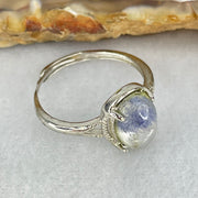 Rare Good Grade Natural Blue Dumortierite Rutilated Quartz in S925 Sliver Ring (Adjustable Size) 1.59g 9.6 by 6.7 by 4.0mm - Huangs Jadeite and Jewelry Pte Ltd