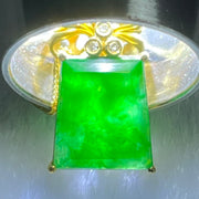 Type A Old Mine Spicy Green Jadeite with Diamonds in 18K Yellow Gold Necklace 2.42g 11.6 by 9.5 by 2.2mm 40cm - Huangs Jadeite and Jewelry Pte Ltd