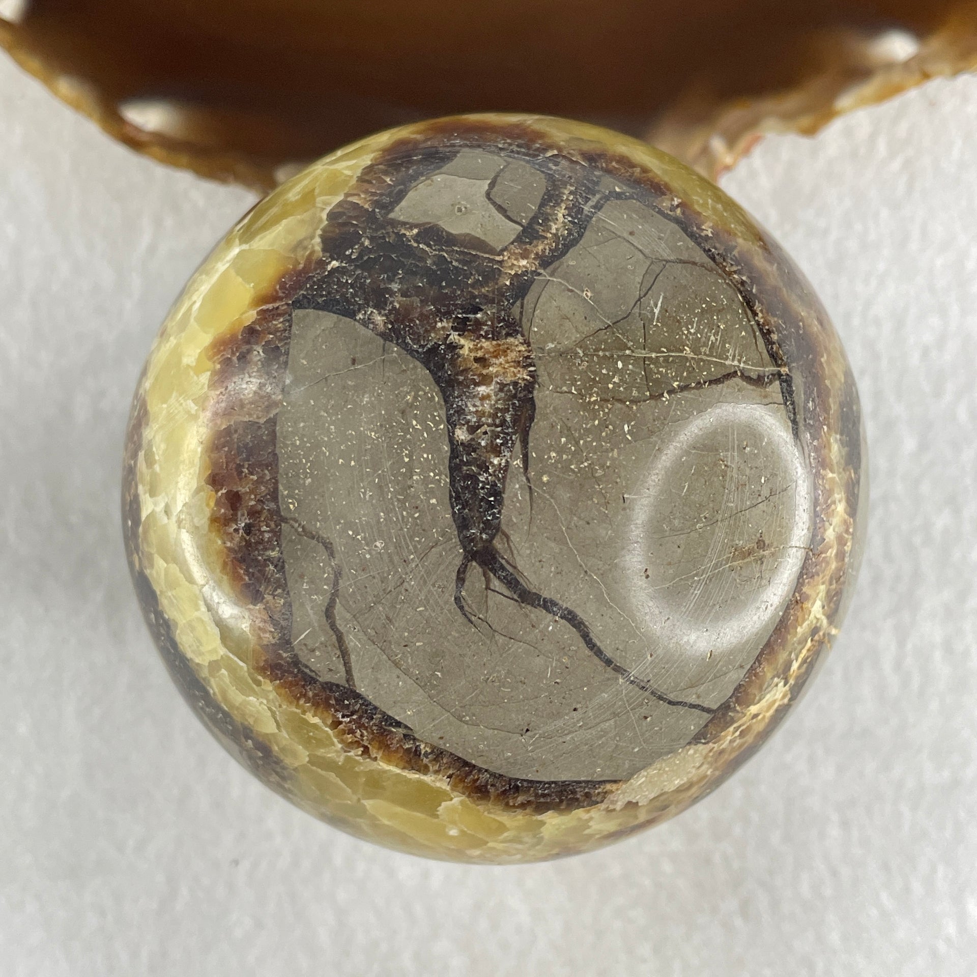 Natural Septarian Stone Ball with Clear Acrylic Display 603.31g 75.0 by 95.0mm - Huangs Jadeite and Jewelry Pte Ltd