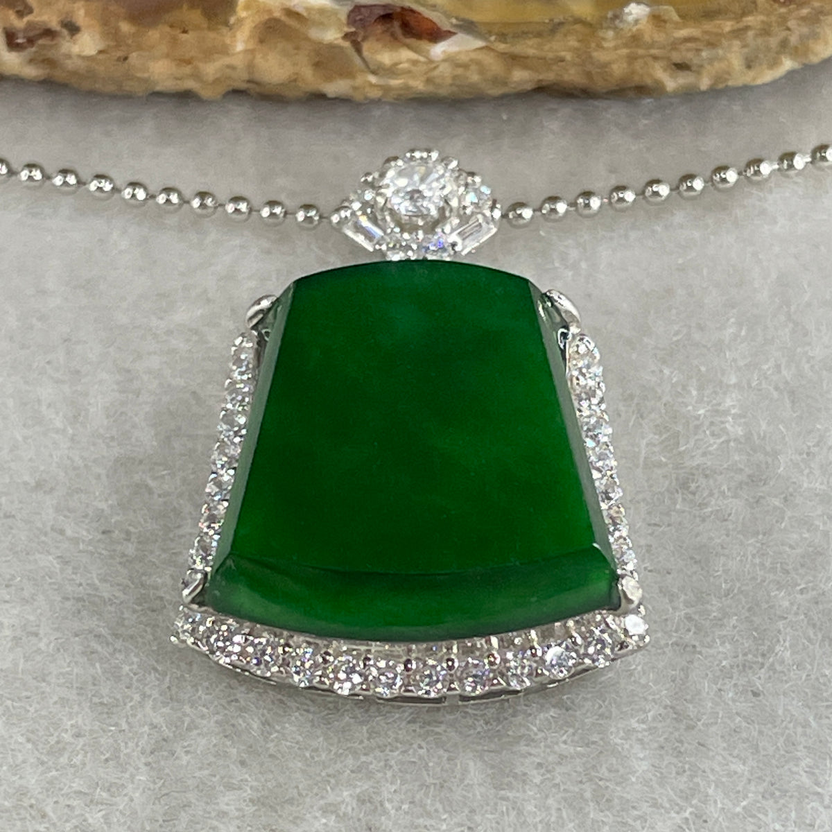 Natural Type A Omphacite Green Jadeite Wushipai Necklace in S925 Silver | (5.88g | 44cm S925 | 18.0 x 16.0 x 3.5mm | Unobstructed Peace & Supreme Protection Anchor, Feng Shui Prosperity & Executive Calm Necklace) - Huangs Jadeite and Jewelry Pte Ltd