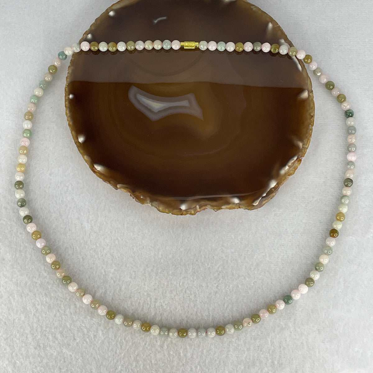 Natural Type A Green with Lavender & Brownish Jadeite Bead Necklace | Untreated San Cai Fei Cui Mala Strand / Multi-Wrap Bracelet (40.30g | 62cm | 5.9mm | 111 Beads)