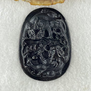 Type A Opaque to Partial Translucent Black Omphacite Jadeite Pixiu Pair with Coins Pendant 19.06g 53.4 by 38.5 by 7.6mm - Huangs Jadeite and Jewelry Pte Ltd