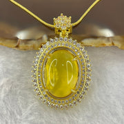 Natural Yellow with Butterscotch Amber with Crystals in Gold Color Necklace 7.28g 17.0 by 12.4 by 7.0mm - Huangs Jadeite and Jewelry Pte Ltd