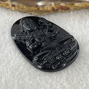 Type A Opaque to Partial Translucent Black Omphacite Jadeite Akasagarbha Bodhissattva Pendant Ox and Tiger Zodiac Guardian 17.04g 52.7 by 34.2 by 7.4mm - Huangs Jadeite and Jewelry Pte Ltd