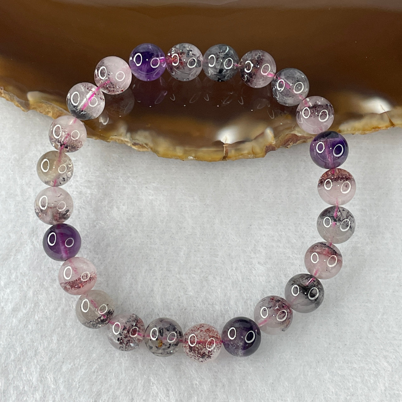 Certified Above-Average Grade Natural Super 7 Crystal Beads Bracelet | Fluid High-Clarity Elegant Strand | Authentic Sacred Seven Multi-Mineral Inclusions Quartz Spiritual Catalyst & Auric Shield Bracelet (15.50g | 15.5cm Length | 7.9mm | 24 Beads)