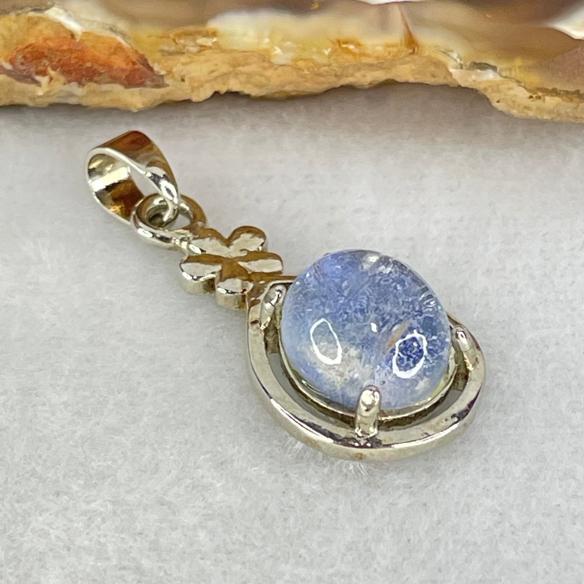Good Grade Rare Natural Blue Dumortierite Rutilated Quartz in S925 Pendant 2.56g 10.5 by 8.8 by 5.5mm - Huangs Jadeite and Jewelry Pte Ltd