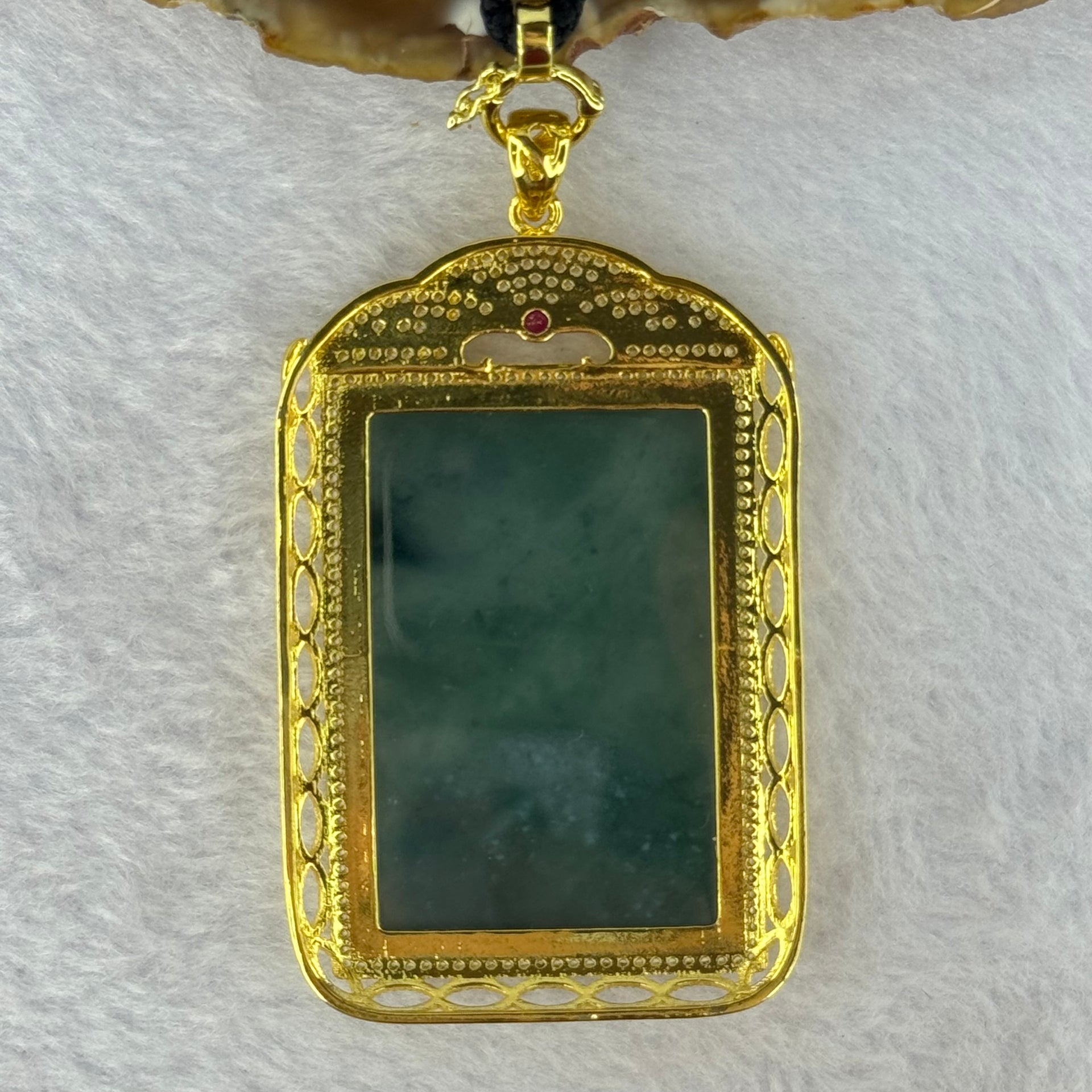 Type A Blueish Green Jadeite Guan Yin S925 Silver Pendent Necklace 30.47g 46.0 by 30.0 by 2.0mm - Huangs Jadeite and Jewelry Pte Ltd