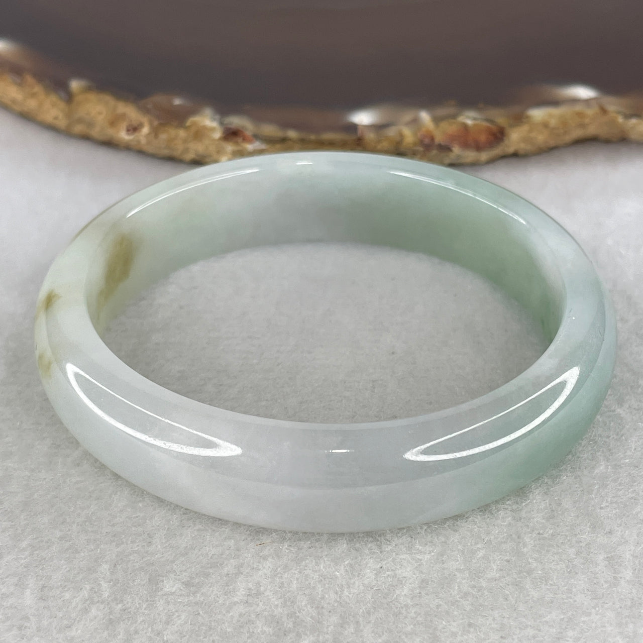 Natural Type A Jelly Multicolor Jadeite Oval Bangle | 55.0mm Light Blueish Green & Light Lavender with Brown Patches | Premium Translucent "Fei Cui" Gui Fei Wrist Heirloom 45.20g 12.8x7.7mm (Very Very Slight Internal Line)