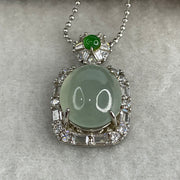 Natural Type A Semi Icy Light Green Jadeite Cabochon Necklace in S925 Silver | (5.80g | 44cm S925 | 13.8 x 11.0 x 5.5mm | Elegance & Abundance Anchor, Feng Shui Prosperity & Executive Charm Necklace) - Huangs Jadeite and Jewelry Pte Ltd