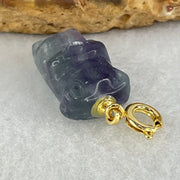 Natural Purple and Green Fluorite Ox Charm Pendant 3.17g 17.2 by 11.6 by 8.1mm - Huangs Jadeite and Jewelry Pte Ltd