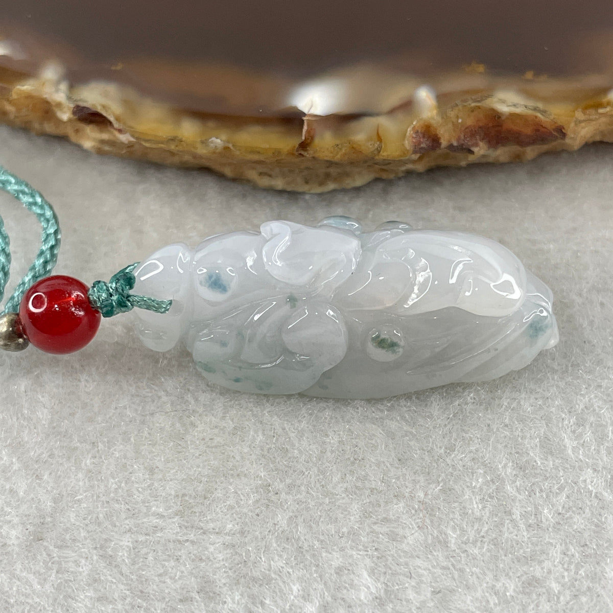 Natural Type A Faint Lavender with Blue Spot Jadeite Cabbage Pendant | Hundred Wealth & Abundance Talisman (8.94g | 33.5 x 12.9 x 12.0mm) - Huangs Jadeite and Jewelry Pte Ltd